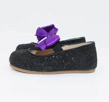 Load image into Gallery viewer, Lydias Black Pearl Glitter with Purple Satin Bow-RTS
