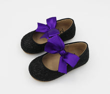 Load image into Gallery viewer, Lydias Black Pearl Glitter with Purple Satin Bow-RTS
